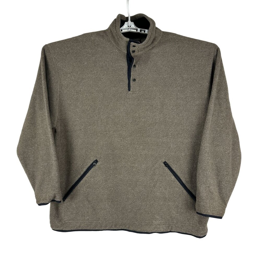 Buffalo Station Mens Tan Pullover Fleece Jacket Size L Zipper Pockets Taiwan